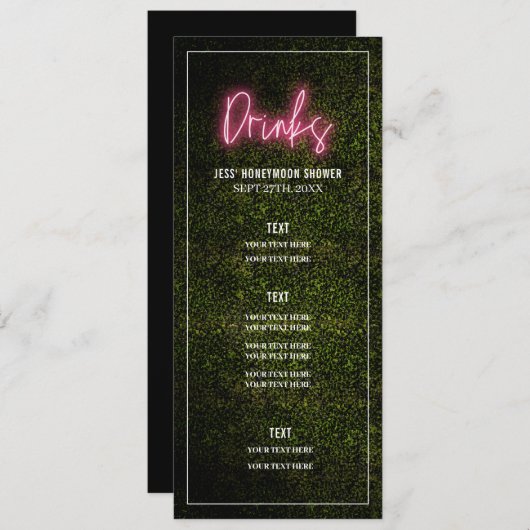 Drinks Party Shower Wedding Menu (Voorkant / Achterkant)