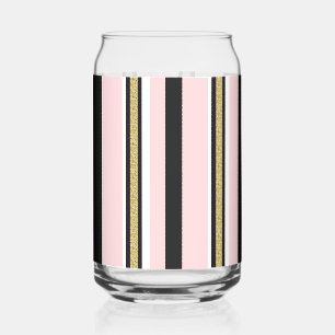 Drinkservies Set Roze & Wit Goud Zwart Streep Blikvorm Glas