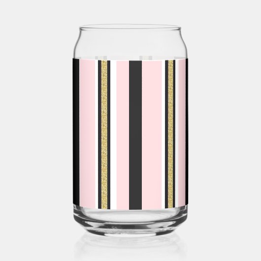 Drinkservies Set Roze & Wit Goud Zwart Streep Blikvorm Glas (Rechts)