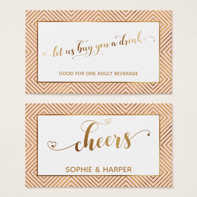 Drinktickets, goud Hart Script, Diamanten, Blos Visitekaartje (Voorkant /achterkant)