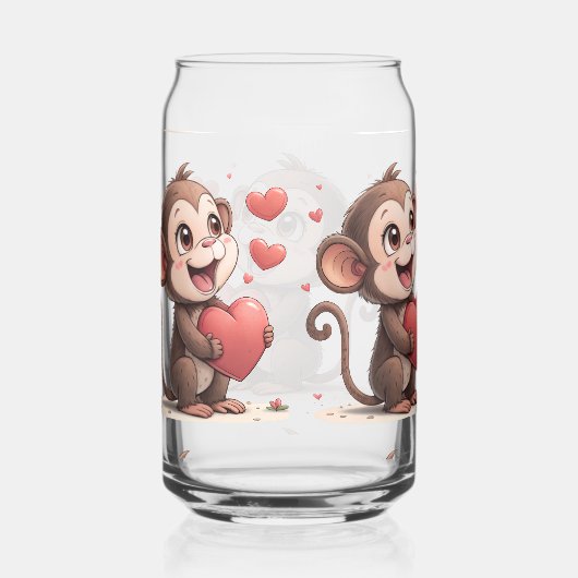 Drinkware Set Monkey Love Red Hearts  Blikvorm Glas (Rechts)