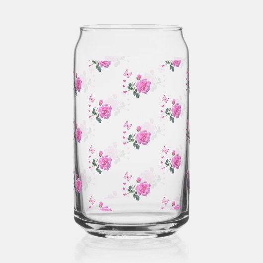 Drinkware Set Pink Rose Butterfly Blikvorm Glas (Voorkant)