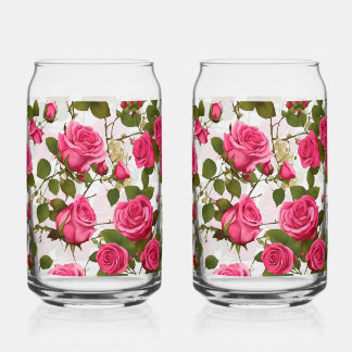 Drinkware Set "Roos Garden Delight: Naadloos roze Blikvorm Glas