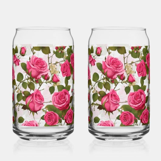 Drinkware Set "Roos Garden Delight: Naadloos roze Blikvorm Glas (Voorkant)