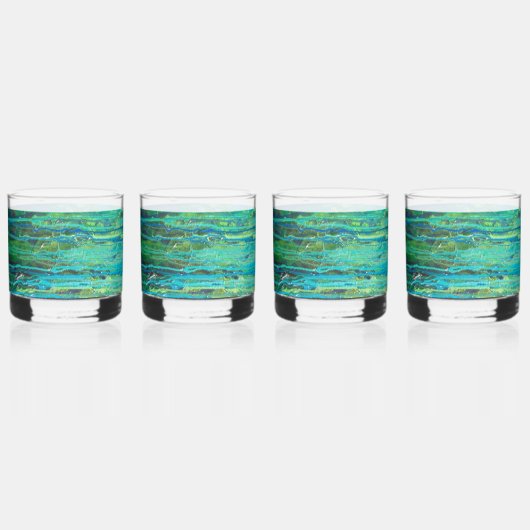 Drinkware Set van 4 met gedrukte kunst Whisky Glas (Voorkant)