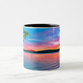 drinkware, zonsondergang over het meer; tweekleurige koffiemok (Center)