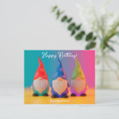 Drio van glanzende keramische tuinkabouterbeeldjes briefkaart (Staand voorkant)