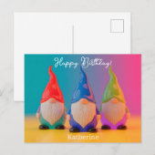 Drio van glanzende keramische tuinkabouterbeeldjes briefkaart (Voorkant / Achterkant)