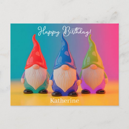 Drio van glanzende keramische tuinkabouterbeeldjes briefkaart (Voorkant)