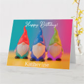 Drio van glanzende keramische tuinkabouterbeeldjes kaart (Gele Bloem)