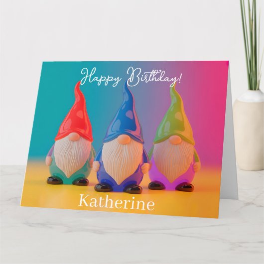 Drio van glanzende keramische tuinkabouterbeeldjes kaart (Voorkant)