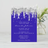 Drip Glitter Bridal Wedding Silver Gray Royal Blue Kaart (Staand voorkant)