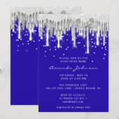 Drip Glitter Bridal Wedding Silver Gray Royal Blue Kaart (Voorkant / Achterkant)