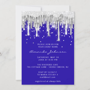 Drip Glitter Bridal Wedding Silver Gray Royal Blue Kaart