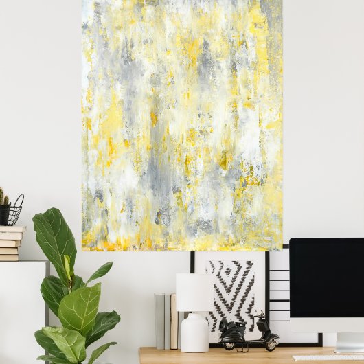 'Drip' Grijs en Geel Abstract Poster afdrukken (Thuiskantoor)