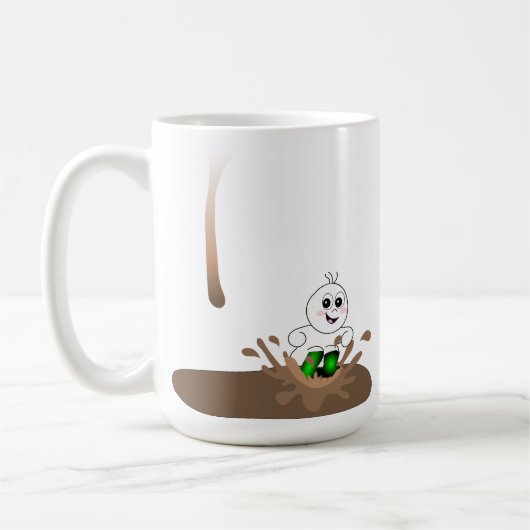 Drip Guy Splashing in Coffee Puddle Koffiemok (Links)