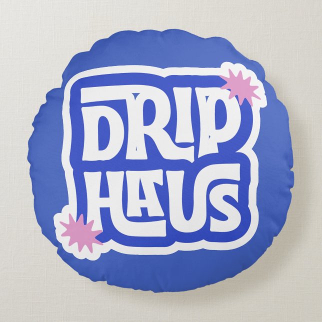 Drip Haus – Retro Speels Logo Rond Kussen (Voorkant)