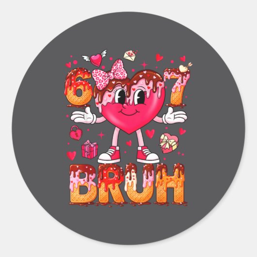 Drip Ice Cream Heart 67 Valentines Bruh Six Seven  Ronde Sticker (Voorkant)