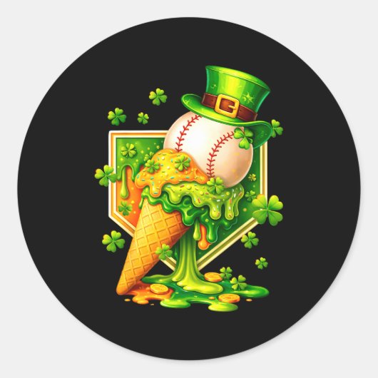 Drip Ice Cream St Patricks Day Baseball Shamrock K Ronde Sticker (Voorkant)