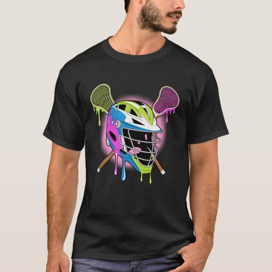 Drip Lacrosse Helmet with Crossed Sticks Cool Lax  T-shirt (Voorkant)
