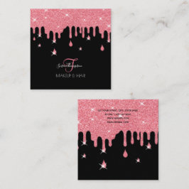 Drip Pink Glitter Sparkle Makeup Artist Hair Salon Vierkante Visitekaartje