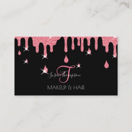 Drip Pink Glitter Sparkle Makeup Artist Hair Salon Visitekaartje (Voorkant)