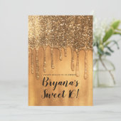 Driping in Gold Honey Glitter Sweet 16 Party Kaart (Staand voorkant)