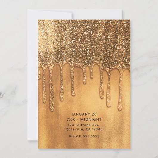 Driping in Gold Honey Glitter Sweet 16 Party Kaart (Achterkant)