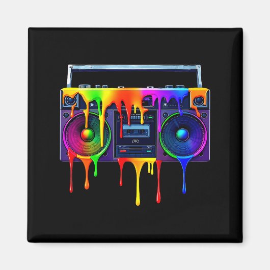 Dripng Paint Boombox Funny Old School 80s Music Hi Magneet (Voorkant)