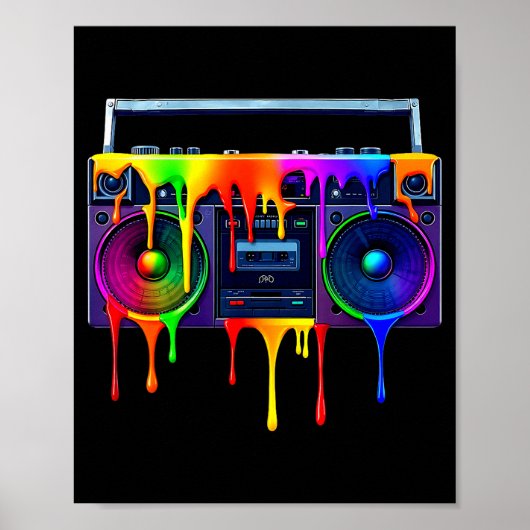 Dripng Paint Boombox Funny Old School 80s Music Hi Poster (Voorkant)