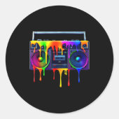 Dripng Paint Boombox Funny Old School 80s Music Hi Ronde Sticker (Voorkant)