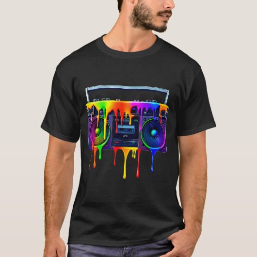 Dripng Paint Boombox Funny Old School 80s Music Hi T-shirt (Voorkant)