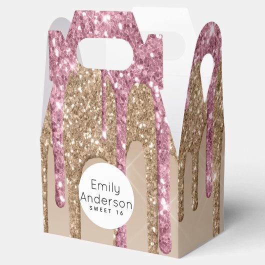 Drippende Glitter Sweet16 Roze Goud Roze 16de Fees Bedankdoosjes (Geopend)