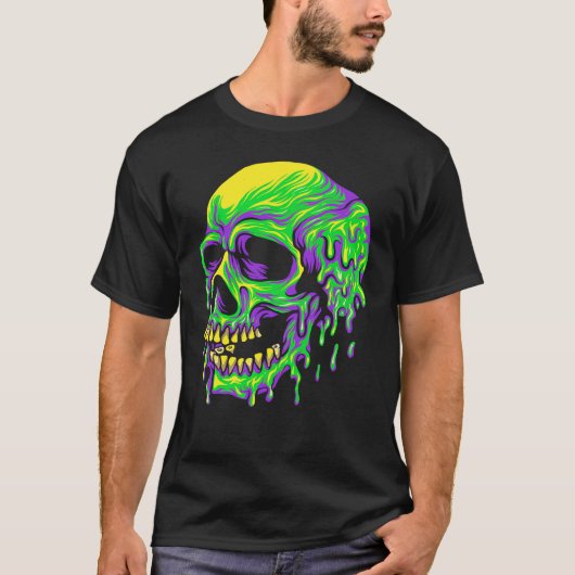 Drippin Purple Green Skull Mardi Gras Carnival Ske T-shirt (Voorkant)