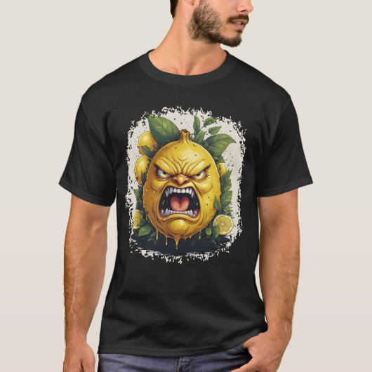 Dripping Angry Lemon with Bold Leaves T-shirt (Voorkant)