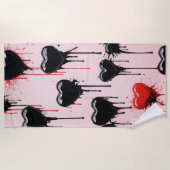 Dripping Black Hearts Pattern – Dark Love Art Strandlaken (Voorkant)
