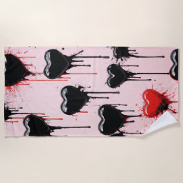 Dripping Black Hearts Pattern – Dark Love Art Strandlaken