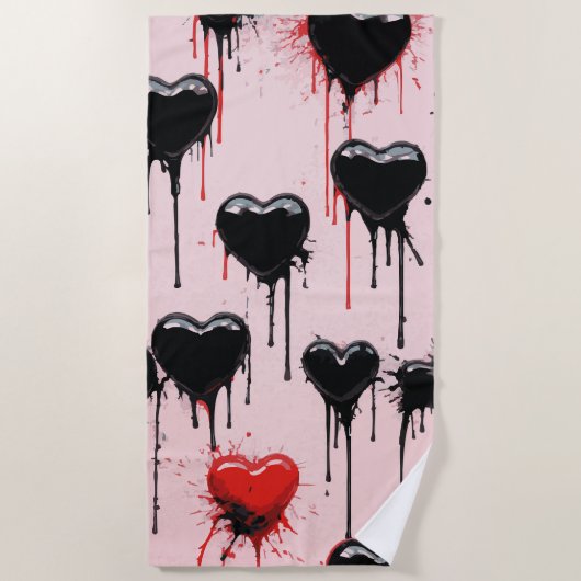 Dripping Black Hearts Pattern – Dark Love Art Strandlaken (Voorkant)