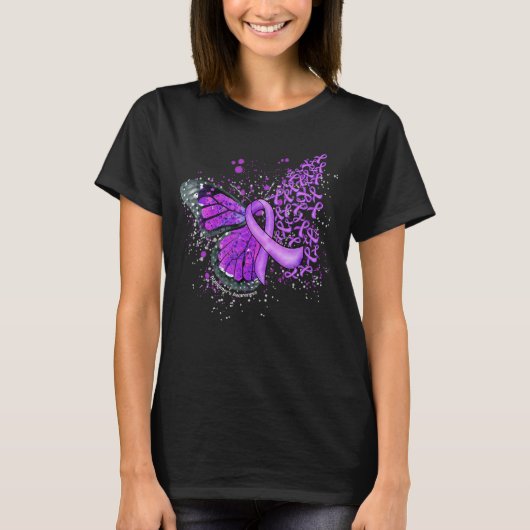 Dripping Butterfly Paarse lint Alzheimer's Aware T-shirt (Voorkant)