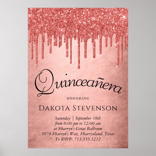 Dripping Coral Glitter | Motregen smelt Quinceaner Poster (Voorkant)