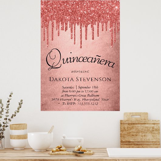 Dripping Coral Glitter | Motregen smelt Quinceaner Poster (Keuken)