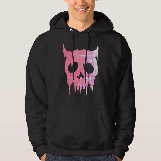Dripping Demon Schedel in Neon Roze Hoodie (Voorkant)