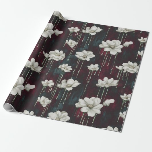 Dripping Floral Dark Wrap Cadeaupapier (Uitgerold)