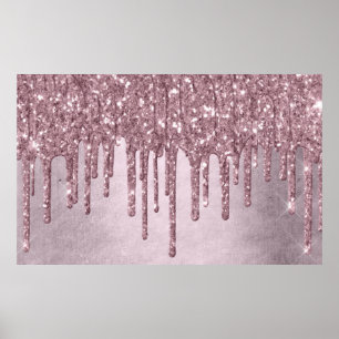 Dripping Girly Glitter Dusty Mauve Pink Shimmer Poster