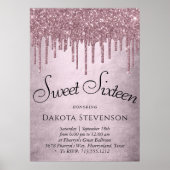 Dripping Girly Glitter | Dusty Mauve Pink Sweet 16 Poster (Voorkant)