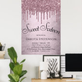 Dripping Girly Glitter | Dusty Mauve Pink Sweet 16 Poster (Thuiskantoor)