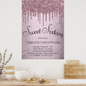 Dripping Girly Glitter | Dusty Mauve Pink Sweet 16 Poster (Keuken)