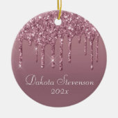 Dripping Girly Glitter | Dusty Mauve roze monogram Keramisch Ornament (Voorkant)