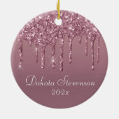 Dripping Girly Glitter | Dusty Mauve roze monogram Keramisch Ornament (Achterkant)