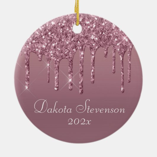 Dripping Girly Glitter | Dusty Mauve roze monogram Keramisch Ornament (Achterkant)